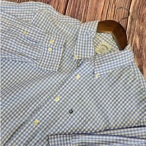 Brooks Brothers 346 Shirt Mens Large Blue Gingham Slim Fit Cotton Button Down
